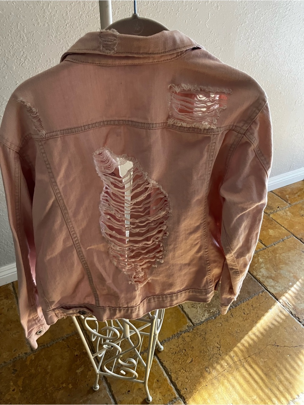 Blush Pink Jean Jacket-Shredded size small